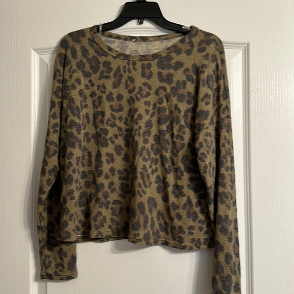 Andree Tops - Olive Leopard Print Shirt-NWOT